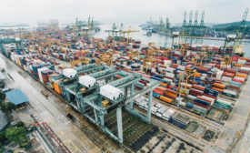 Shipping Containers stacked at a port