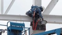 A worker working at heights