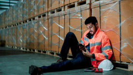 worker on his phone on the jobsite