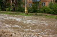 A flooded street.