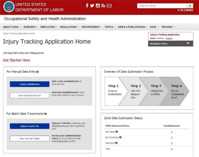 Injury Tracking Application (ITA)  Occupational Safety and Health